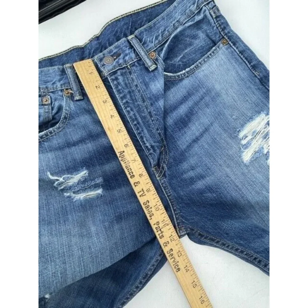 Levi's 522 Red Tab Distressed Straight Leg Med Wash Mid Rise Denim Jeans 33X30
